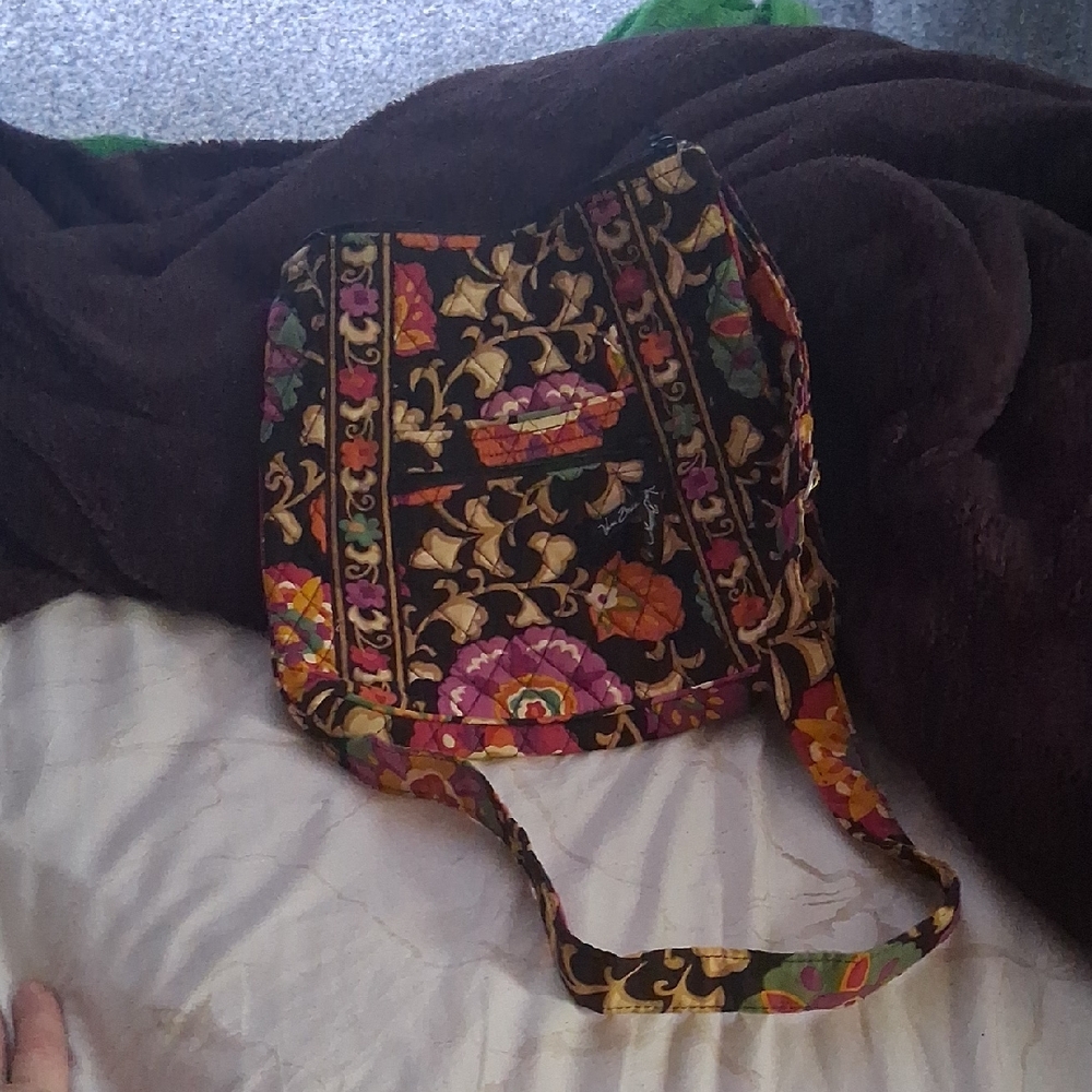 Vera Bradley Black Quilted Shoulder Bag with Multicolor Floral Print